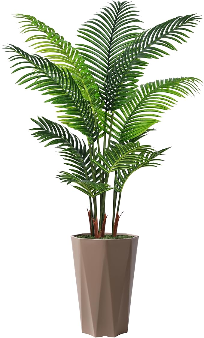 Artificial Palm Plant Indoor 5FT Fake Tree with Mocha Diamond Planter Faux Tropical Areca Tall Fake Floor Plant Potted Artificial Trees for Home Office Living Room Decor Indoor