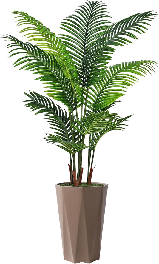Artificial Palm Plant Indoor 5FT Fake Tree with Mocha Diamond Planter Faux Tropical Areca Tall Fake Floor Plant Potted Artificial Trees for Home Office Living Room Decor Indoor