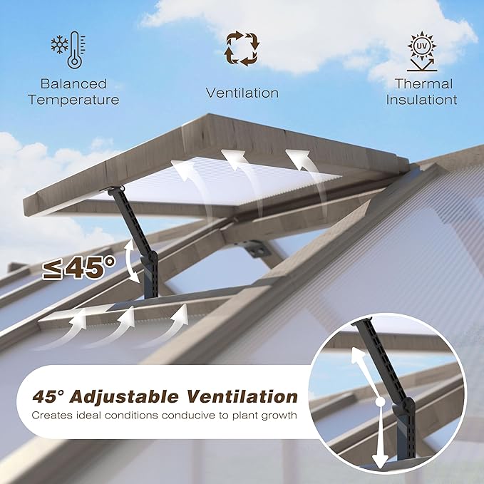 BlueWish 8x12 FT Greenhouse for Outdoors, Wood Green House with Cedar Frame & 6MM Thick Polycarbonate Panel, Walk in Greenhouse with Adjustable Vents for Outdoor, Patio, Garden, Backyard