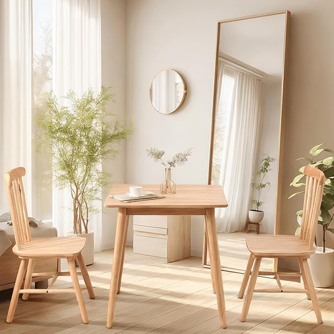 OGMILL 27.6" Small Square Dining Table for 2, Space-Saving Natural Kitchen Dinner Table Rustic Wood Mid Century Modern Table with Solid Wood Leg for Small Spaces