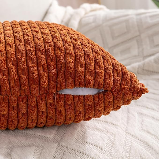 Set of 4 Burnt Orange Decorative Throw Pillow Covers 20x20 Inch Corduroy Pillow Covers for Bed Couch Sofa Living Room Soft Square Cushion Cases