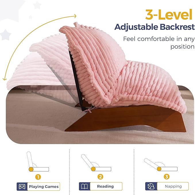 MAXYOYO Adjustable Living Room Chair, 3-Position Bean Bag Chair with Removable Cover, Upholstered Accent Chair with Frame, Soft Reclining Lounge for Bedroom, Apartment, Office, Pink