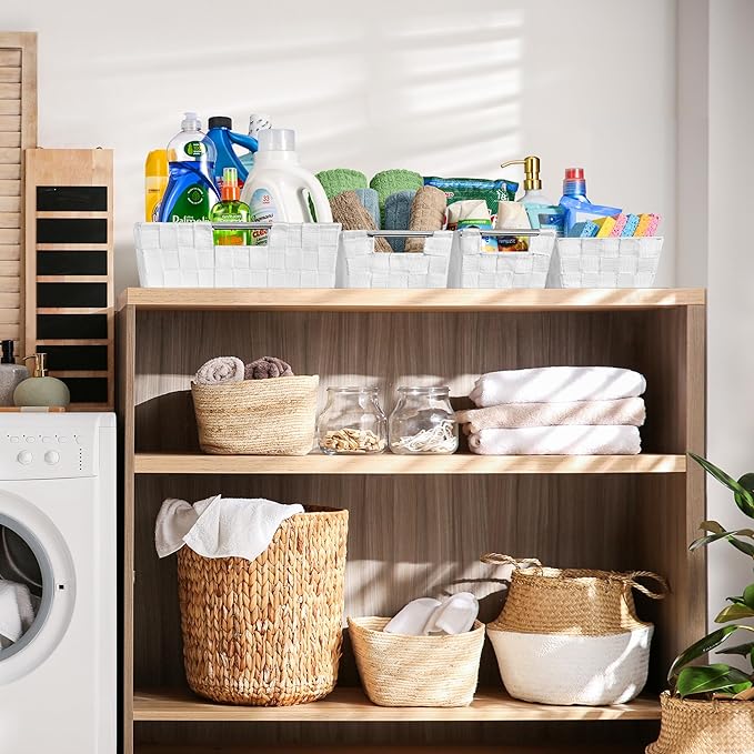 Sorbus Set of 9 Woven Storage Baskets – Mesh Hand-Woven Baskets for Organizing, Fabric Storage Bins for Linen Closet Organizer, Storage Baskets for Shelves, Home Organization and Decor (White)