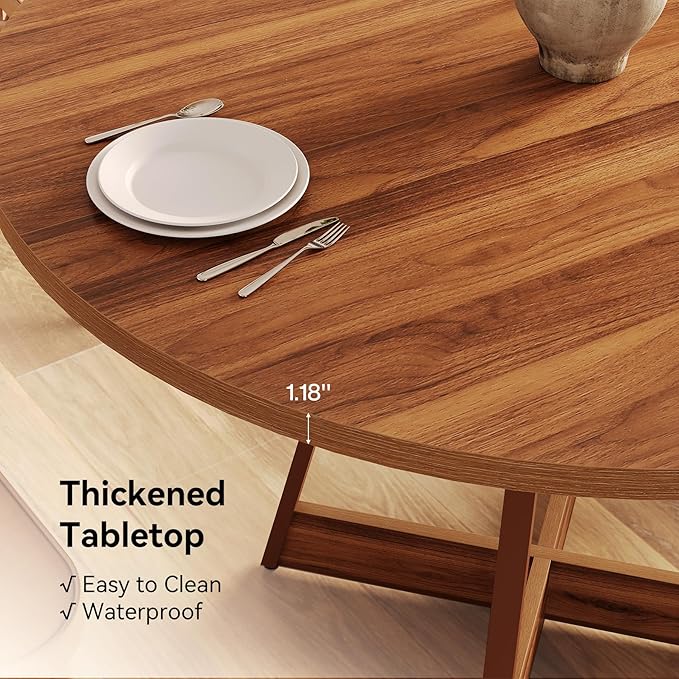 LITTLE TREE 39 Inches Round Dining Table for 2-4, Farmhouse Circle Kitchen Table for Dining Room, Wooden Dinner Table with Heavy Duty Pedestal, Small Bistro Table for Restaurant, Brown