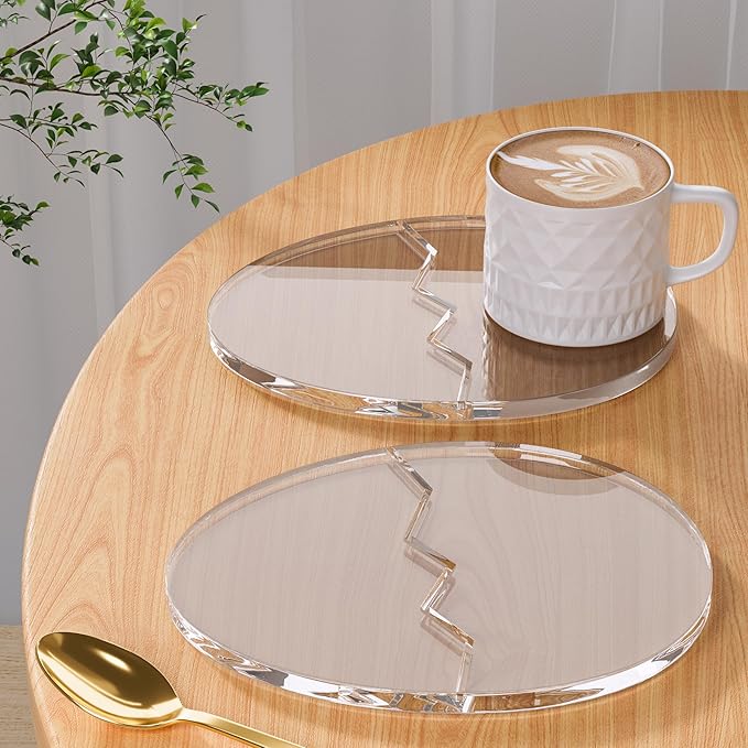 Acrylic Coaster Decorative Plates,2Pcs/Set Office Desk Accessories, Clear Dinosaur Egg Shape Coffee Cup Decor, Perfect for Tabletop Protection and Display.