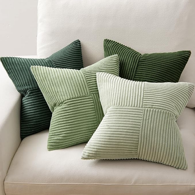 MIULEE Christmas Green Decorative Throw Pillow Covers 24x24 Inch Set of 4 Boho Farmhouse Cushion Covers Mordern Nordic Pillow Cases Soft Corduroy Gradient Home Decor for Couch Sofa Living Room Bed