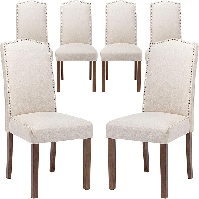 Stylish Upholstered Parsons Dining Chair with Nailhead Trim and Sturdy Solid Wood Legs
