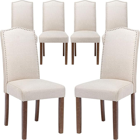 Stylish Upholstered Parsons Dining Chair with Nailhead Trim and Sturdy Solid Wood Legs
