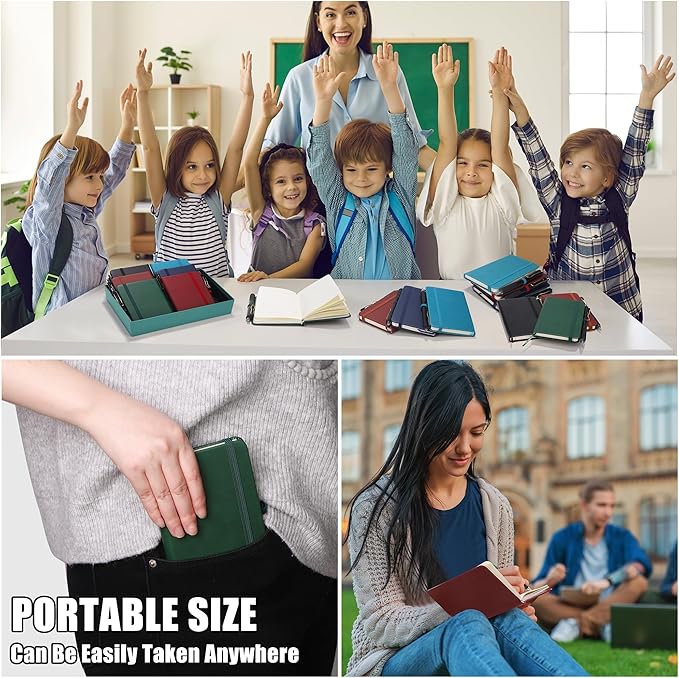 Aodaer 50 Sets Pocket Notebook Journal with Pens, 160 Pages, 3.5 x 5.5 Inch Mini Lined Journal Notebook A6 Leather Hardcover College Ruled Notepad with Pen Holder for School Office, Deep Multicolor