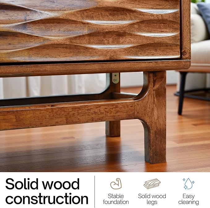 Acacia Elara Wood TV Stand for TVs up to 75+ Inch Entertainment Center with Storage Shelves and Cable Management, Mid Century Modern TV Media Console Wood TV Stands for Living Room Bedroom, Walnut