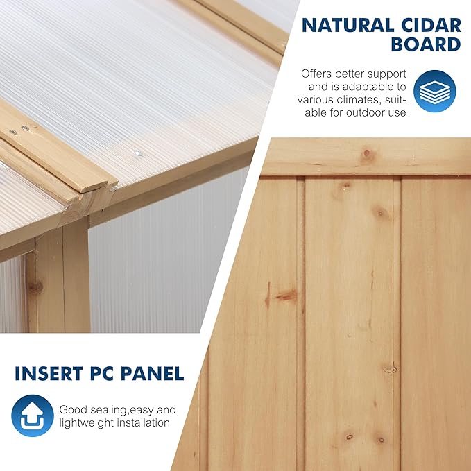 Restland 6x8 FT Wood Greenhouse for Outdoors Reinforced Frame Walk-in Greenhouses with Adjustable Roof Vents & Lockable Door Polycarbonate Green House for Outside