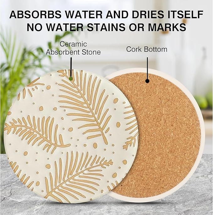 Drink Coasters Set of 2 -Rustic Table Cup Mats, Desk Coasters with Non-Slip Cork Wood, Cute Coffee Table Coaster, Gift for Office Room,Home Decor Posavasos,Housewarming_2PACK (Amber Pine)