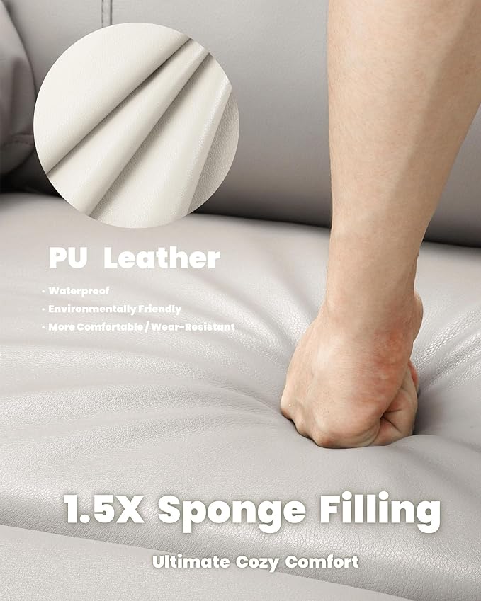 Garvee Oversized Recliner Chair Large Manual Recliner for Adults Lazy Chair PU Leather 1.5X Sponge Filling with Massage & Heat - Beige