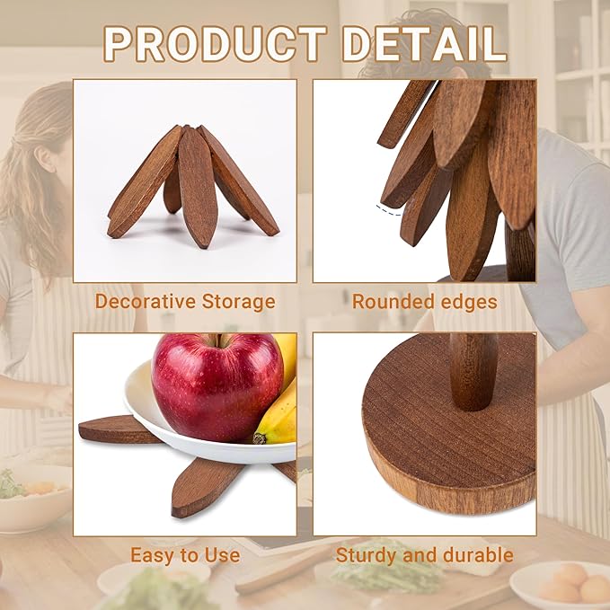 Yuoyar Trivets, Wooden Tree-Shaped Sapeli Wood Drink Trivets Set for Coffee Table, Kitchen Table Decor