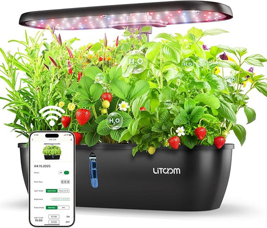 litokam Smart Hydroponics Growing System Kit with APP&WiFi Controlled, 15-Pod Indoor Herb Garden Planter with 2 Grow Modes, 24W Growing LED, Pump System, 24H Timer, Indoor Garden for Home