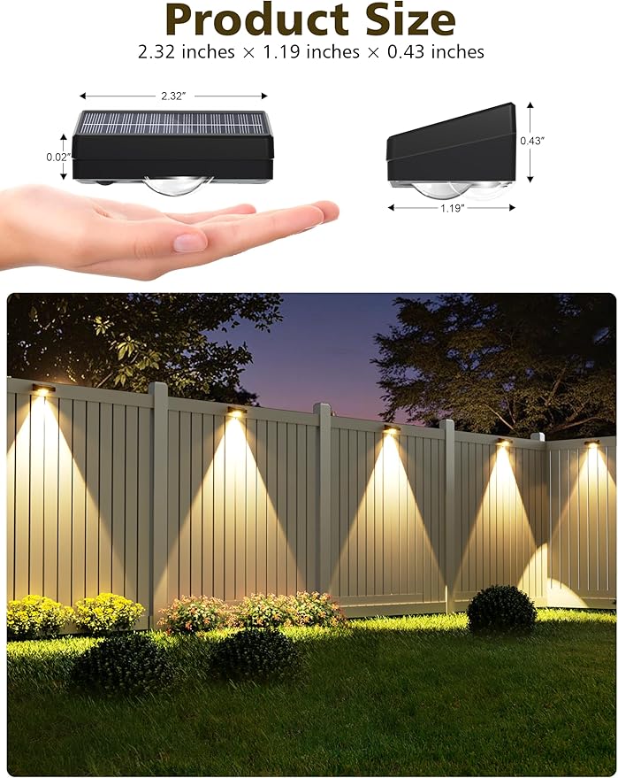 VOLISUN Solar Fence Lights, Fence Lights Solar Powered, IP65 Waterproof LED, 3 Color Temperatures Outdoor Solar Lights for Yard, Fence, Wall, Backyard (12 Pack, Black)