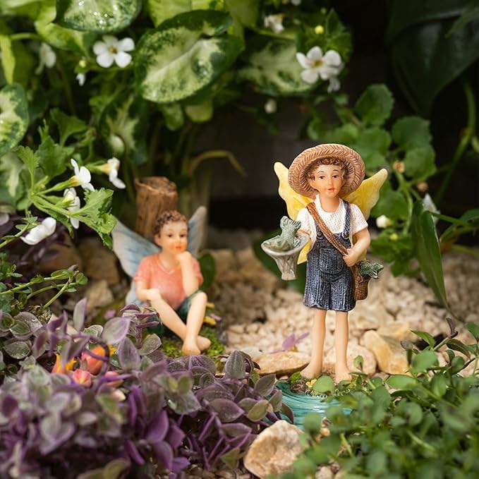 PRETMANNS Fairies for Fairy Garden - Fishing Boy Figurines – Accessories for Indoor or Outdoor Miniature Garden – 2-Piece Set