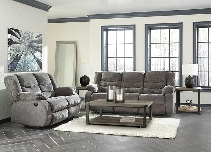 Signature Design by Ashley Tulen Modern Manual Pull Tab Reclining Sofa, Dark Gray