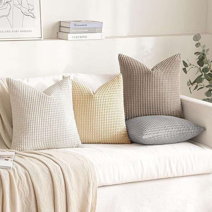 MIULEE Neutral Harmony Decorative Pillow Covers 20x20 Inch Set of 4 Rustic Farmhouse Boho Soft Throw Pillows Corduroy Couch Pillowcases Nordic Home Decor for Sofa Living Room Bed
