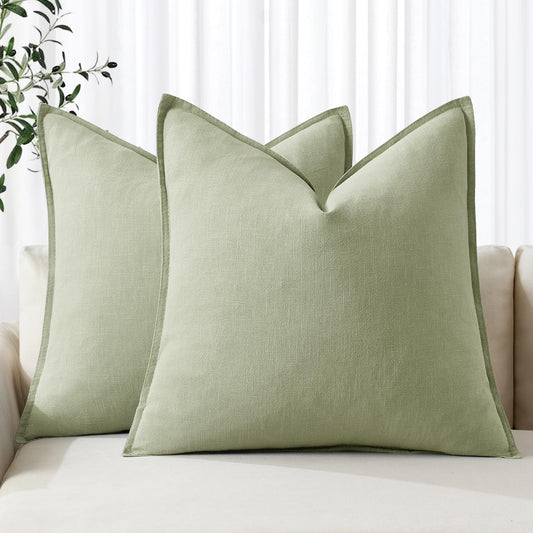 MIULEE Decorative Linen Pillow Covers 20x20 Inch Light Green Boho Farmhouse Neutral Couch Throw Pillows for Bed Pack of 2 Accent Modern Pillowcase Summer Sofa Livingroom Home Decor
