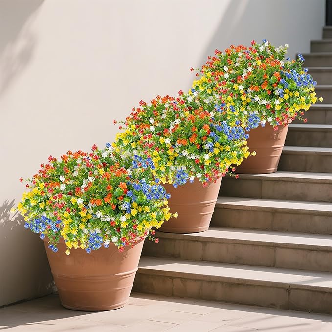 Outdoor Artificial Flowers UV Resistant, 20 Bundles Fake Realistic Floral Greenery Plants for Outside Porch, Window Boxes, Garden, Yard, Inside Home Table Decor,MixcolorE