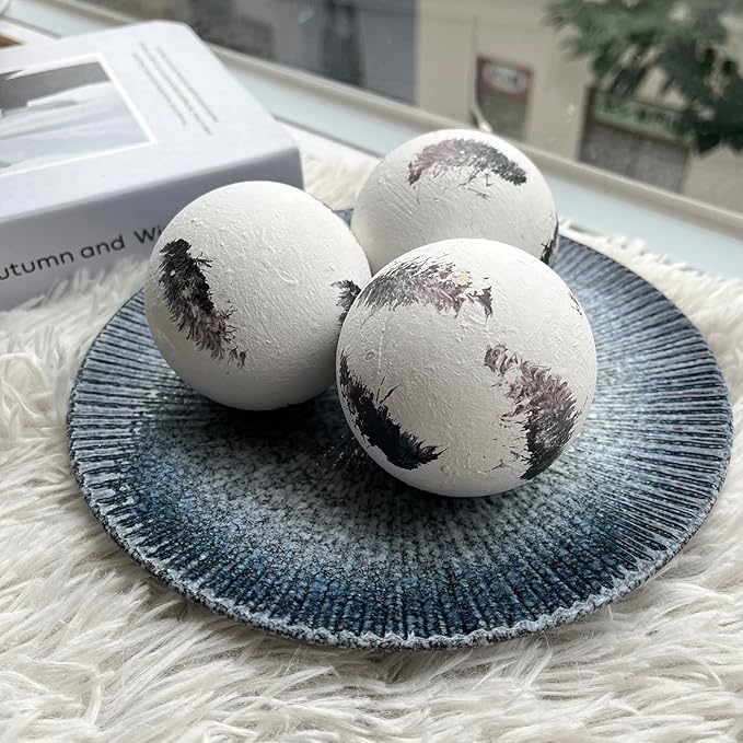 Set of 6 Decorative Balls for Dining Table Centerpiece Decor - Decorative Orbs for Centerpiece Bowls - Feather Pattern - 2.6in Coffee Table Decor Ball