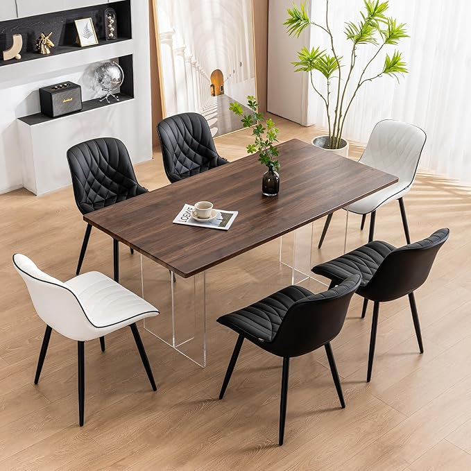 YOUNUOKE Black Dining Chairs Set of 2 Modern Upholstered Kitchen Chair Comfortable PU Leather Dinner Chairs for Kitchen Dinning Room