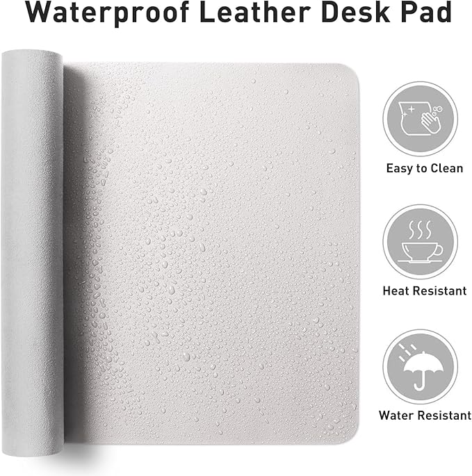 Aothia Large PU Leather Desk Pad Protector – Non-Slip Mouse Pad & Writing Mat for Office/Home, Waterproof, Easy to Clean (23.6" x 13.7", Pale Lavender White)