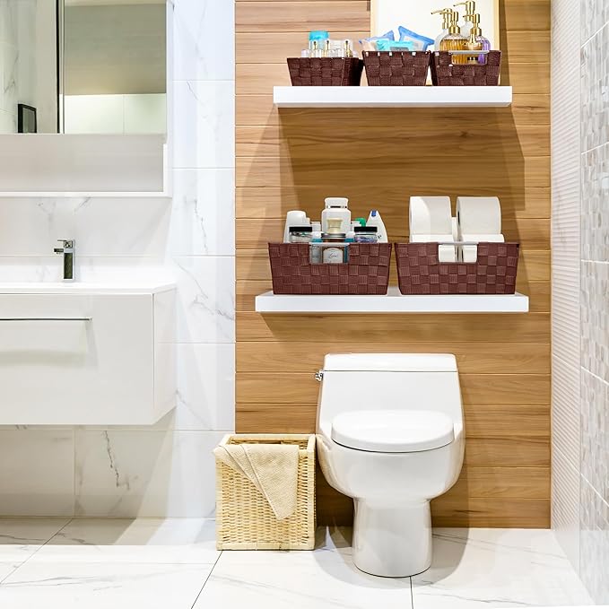 Sorbus Set of 9 Woven Storage Baskets – Mesh Hand-Woven Baskets for Organizing, Fabric Storage Bins for Linen Closet Organizer, Storage Baskets for Shelves, Home Organization and Decor (Chocolate)