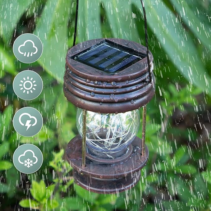 Hanging Solar Lanterns Outdoor - 20 LED Solar Powered Christmas Fairy Lights, Landscape Waterproof Lanterns lamp with Retro Design for Patio, Yard, Garden and Pathway Decoration (Warm Light)