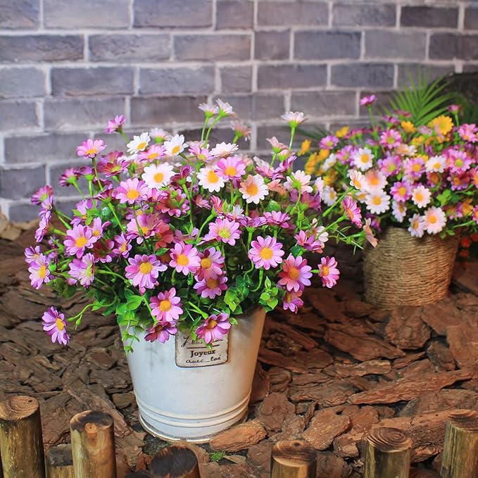Artificial Flowers for Outdoors Colorful Daisy 20 Bundles Faux Plant Outdoor Spring Summer Decor Realistic Fake Plants Outside for Planters Front Porch Backyard Decor (20 Bundles 5 Colors)