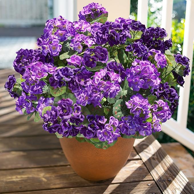 Artificial Geranium Fake Flowers for Outdoors Decoration, 6 Bundles Silk Geraniums Flower UV Resistant Look Real Faux Plants for Front Door Garden Porch Planter Patio Balcony Yard Indoor Home, Mix
