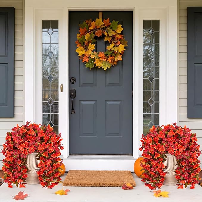 2 pcs Artificial Faux Bougainvillea Fall Flowers Plants for Outdoor Outside Decoration, Fake Silk UV Resistant Long Trailing Vines for Front Door Porch Planter Balcony Decor