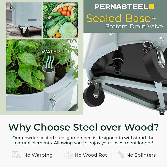 Permasteel Self-Watering Garden Bed, Rolling Planter for Vegetables, Flowers, Herbs, and Fruit, Outdoor Indoor, Caster Wheels, Blue