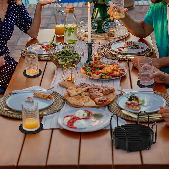 Silicone Coasters for Drinks Coaster Set of 6 pcs Cup Coasters with Holder for Coffee Table for Home Decor for Kinds of Cups Cute Tabletop Protection Suitable Gift for Friend Rubber Drink Coaster Set