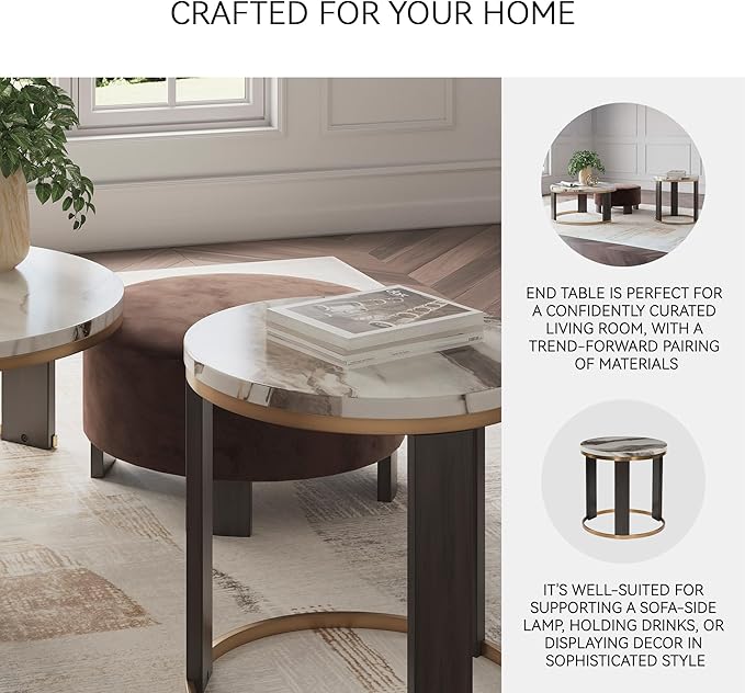 Signature Design by Ashley Jazmore Contemporary Faux Marble End Table with Metal Frame, White & Black