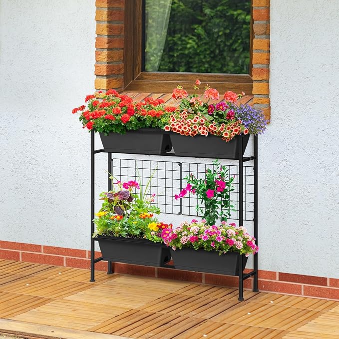 Raised Garden Beds with Legs Elevated Garden Planter Boxes with Trellis Raised Flower Boxes Patio Balcony Herb Garden Planter Beds Outdoor for Flowers Vegetables, Gray