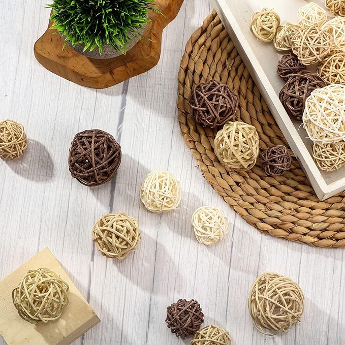 Patelai 36 Pcs Wicker Rattan Balls Decorative Balls for Vase Centerpiece Bowls Orbs Filler for Home Decor,4 Sizes