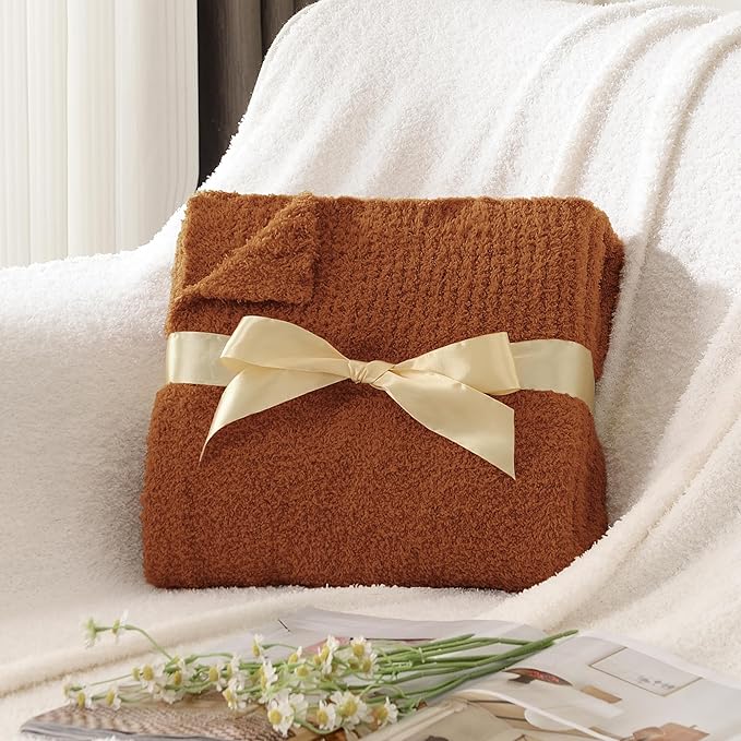 Knit Throw Blanket Super Soft Warm Blanket for Couch Lightweight Fluffy Blanket for Bed Sofa 50x60 Inches Rust