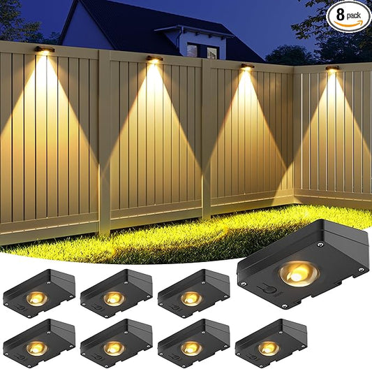 VOLISUN Solar Fence Lights, Fence Lights Solar Powered, IP65 Waterproof LED, 3 Color Temperatures Solar Light for Fence, Yard, Wall, Backyard (8 Pack, Black)