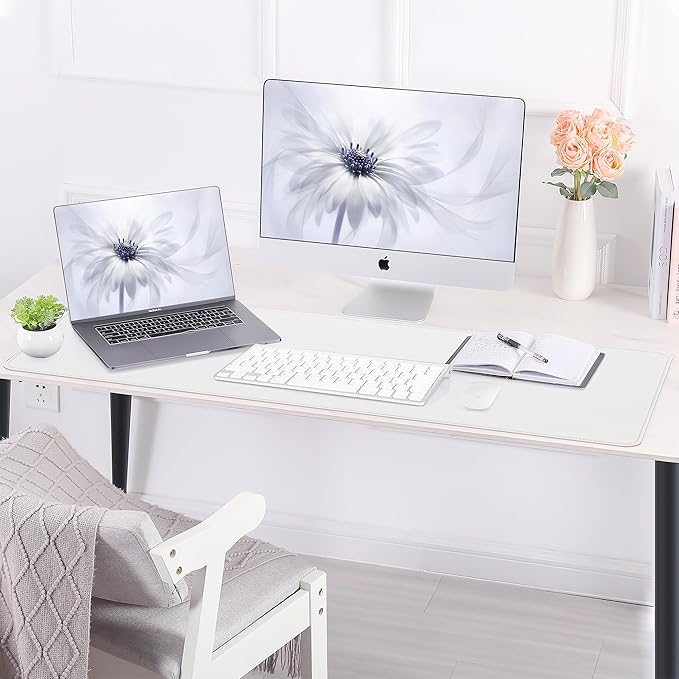 Leather Desk pad Protector, Large Desk mat with Natural Cork & PU Leather,Mouse pad,Non-Slip Office Desk Mat,Waterproof Desk Writing Pad for Office and Home (47in*17in, Ivory White)