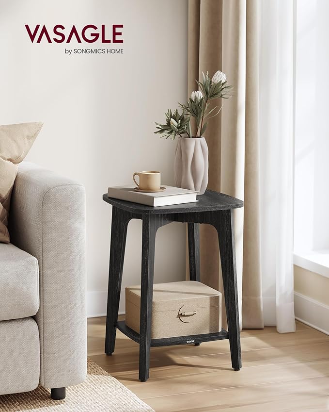 VASAGLE MAEZO Collection - Side Table, 2-Tier Small Square End Table, Nightstand with Tapered Legs, Curved Transitions, for Small Spaces, Living Room, Bedroom, Charcoal Gray ULET236B01