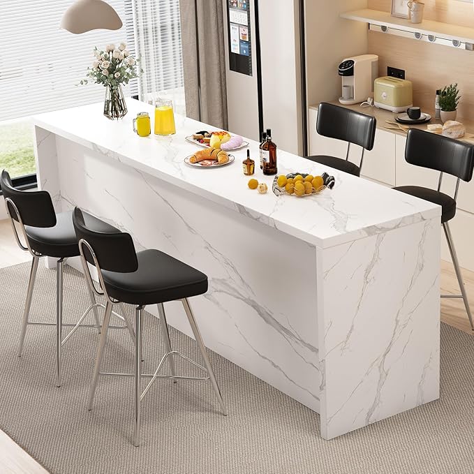 Swivel Counter Height Bar Stools Set of 4, 26" Leather Kitchen Swivel Counter Stools with Backs, Metal Legs and Footrest, Bar Chairs for Kitchen Island, Black