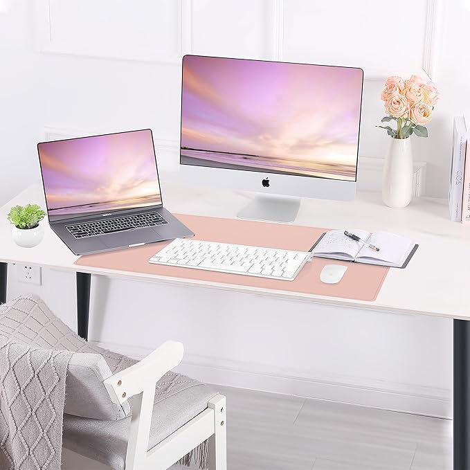 AFIING Dual-Sided Desk Pad, Natural Cork & PU Leather, Desk Mat Protector Non-Slip, Waterproof, Easy Clean,Large Mouse mats for Office and Home Work(Pink, 31.5"x17")