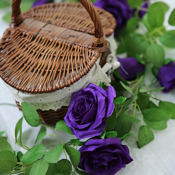 Felice Arts 2 Pack Dark Purple Artificial Floral Garland Each 6.5FT Fake Rose Vine Hanging Rose Garland for Wedding Flowers Table Centerpiece Arrangement Room Baby Shower Teepee Mirror Decor