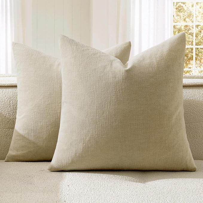 MIULEE Ivory Couch Pillow Covers 18x18 Inch, Set of 2 Soft Chenille Decorative Square Throw Pillow Covers Farmhouse for Sofa Living Room Bed