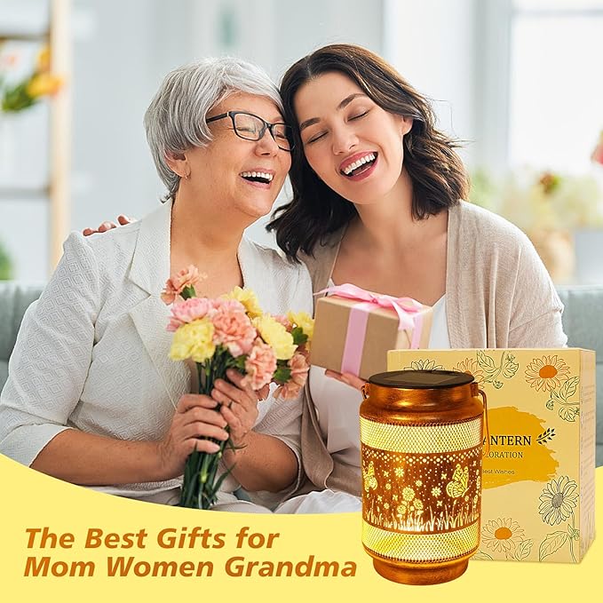 2 Pack Butterfly Solar Lanterns Outdoor Waterproof Solar Garden Decor, Birthday Gifts for Christmas Women Mom Grandma, Metal Hanging Lights with Shepherd Hook for Outside Yard Patio Pathway Porch