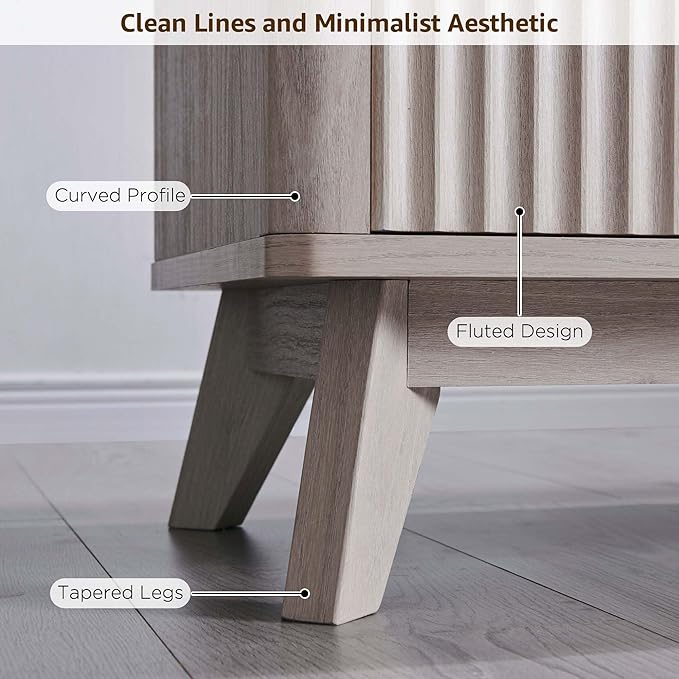 OKD 70" Mid Century Modern Fluted TV Stand, Entertainment Center, Sideboard, Media Console for Living Room with 2 Soft Close Door/Adjustable Shelves (Alder White)