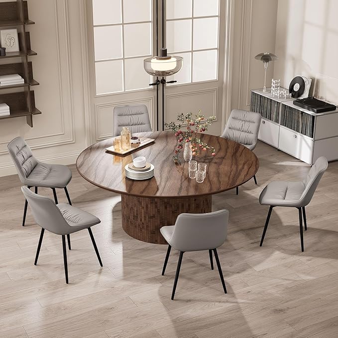 Kidol & Shellder Dining Chairs Set of 2, Modern Upholstered Faux Leather Kitchen Side Chairs with Comfortable Back - Mid-Century Armless Chair for Dining Living Room Bedrooms, with Metal Legs (Gray)