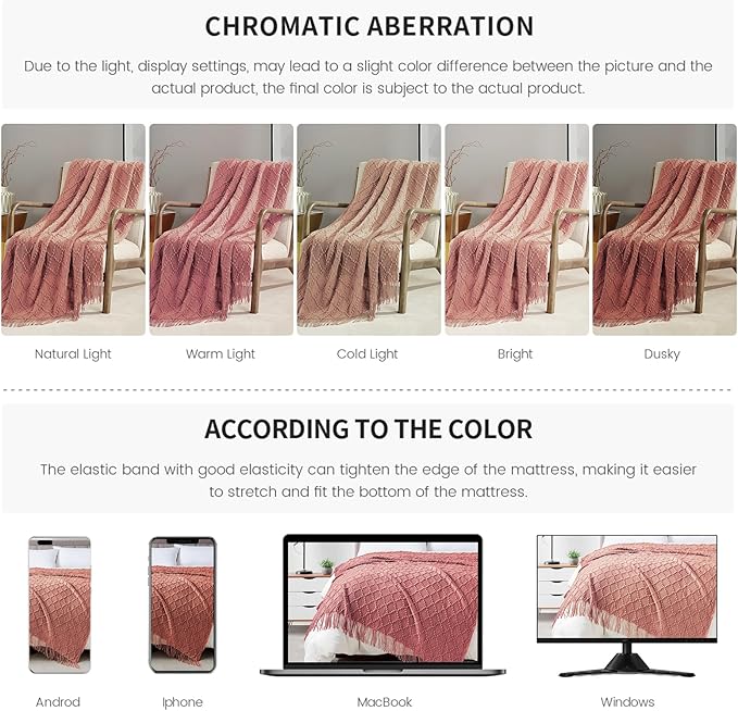 BOURINA Coral Pink Throw Blanket 50 x70 Inches Jacquard Argyle Throw Textured Solid Soft Throws and Blankets for Sofa or Bed Knitted Decorative Blanket